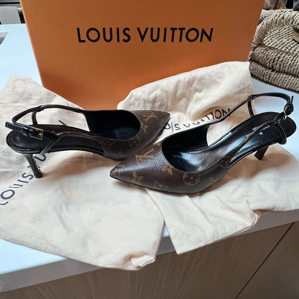 Louis Vuitton Cherie Monogram Brown Slingback Pumps - Picture 9 of 16